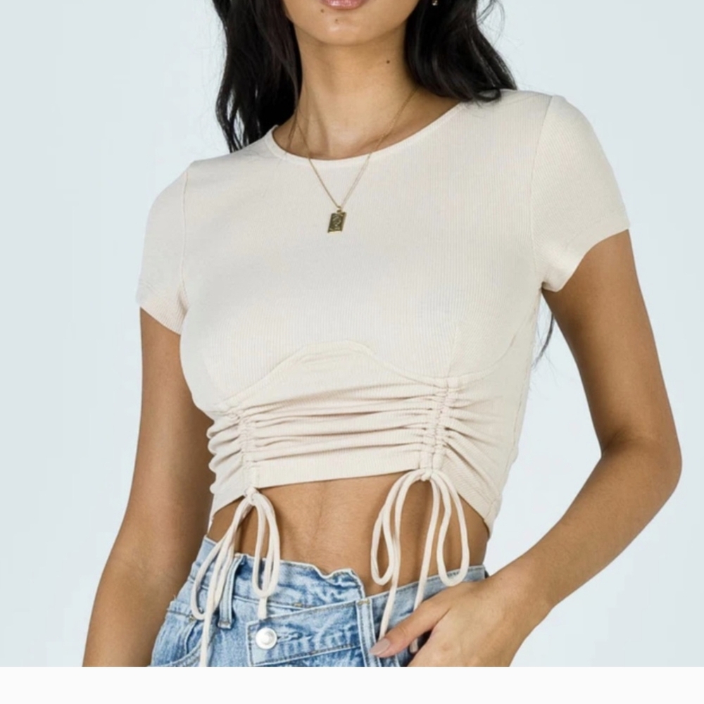 Cream Ruched Crop Top